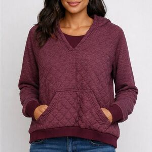 Chunky Wine/Burgundy Cropped Quilted Sherpa Lined Hoodie Woman’s Large